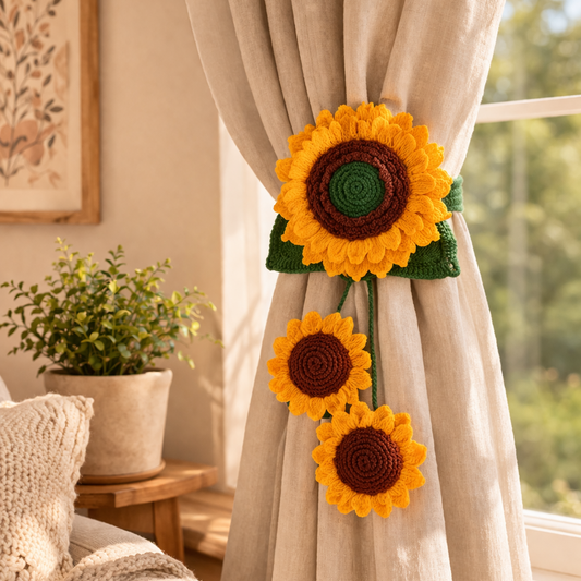 Crochet Sunflower Curtain Tieback