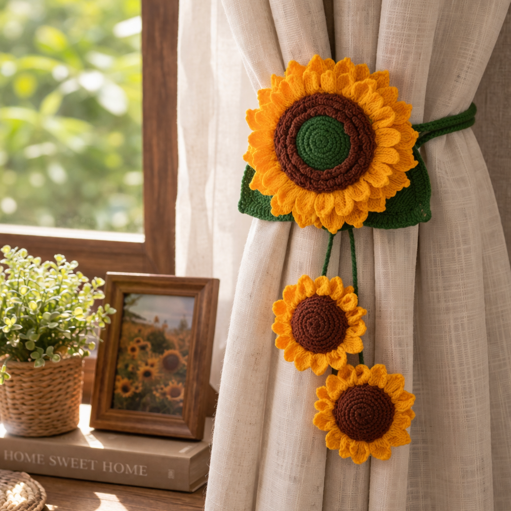 Crochet Sunflower Curtain Tieback
