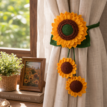 Crochet Sunflower Curtain Tieback